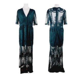 Eleter, Evergreen Lace Maxi Dress with Short Romper Underneath, Size XL, Fairy
